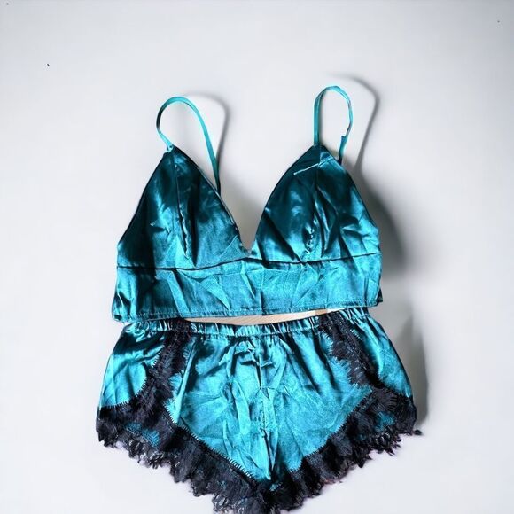 Lingerie l 2-Piece Set l Emerald Green l Lace Accent l Adjustable Straps l M New - Picture 9 of 9